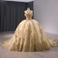 Luxury / Gorgeous Gold Handmade  Beading Sequins Pearl Tassel Prom Dresses 2024 Ball Gown High Neck Sleeveless Chapel Train Prom Formal Dresses