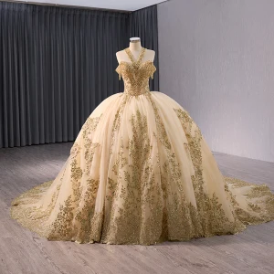 Luxus Herrlich Gold Handgefertigt Perlenstickerei Pailletten Perle Quaste Ballkleider 2024 Ballkleid Stehkragen Ärmellos Kapelle Schleppe Ball Festliche Kleider