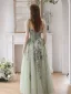 Chic / Beautiful Sage Green Beading Lace Flower Prom Dresses 2024 A-Line / Princess Spaghetti Straps Sleeveless Backless Floor-Length / Long Prom Formal Dresses
