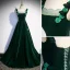 Modest / Simple Dark Green Appliques Suede Prom Dresses 2023 A-Line / Princess Square Neckline Sleeveless Backless Floor-Length / Long Prom Formal Dresses