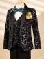 Black Fall Winter Long Sleeve Multi-Colors Sequins 6-piece Boys Wedding Suits 2025 Body Jewellery Coat Pants Shirt Tie Vest Boys Wedding Suits