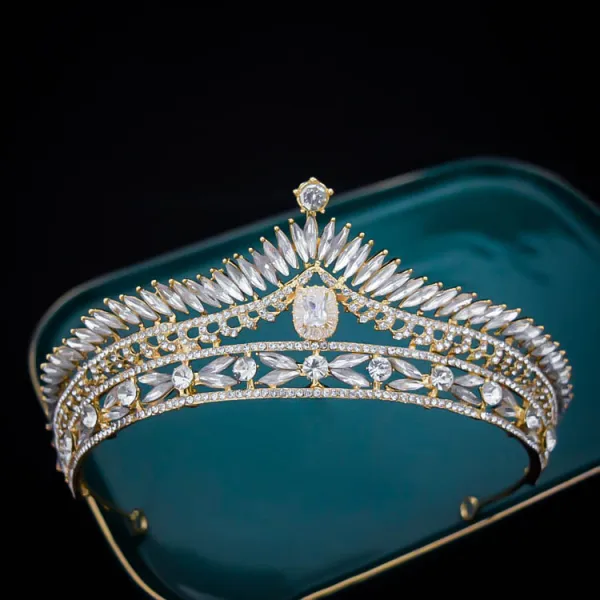 Vintage / Originale Doré Faux Diamant Alliage Mariage Tiare 2022 Accessoire Cheveux Mariage
