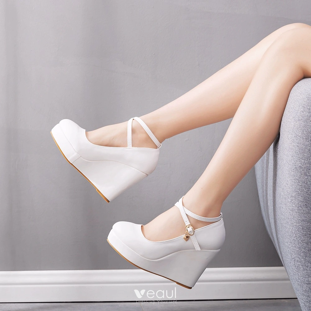 Zapatillas con cuña para mujer en ancho especial SIRI39005 en color blanco  - ELYELLA Shoes Store