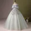 Élégant Vert Cendré Perlage Paillettes Robe De Bal 2024 Robe Boule Encolure Dégagée Manches Courtes Dos Nu Longue Promo Robe De Ceremonie