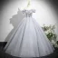 Schöne Silber Grau Applikationen Perlenstickerei Pailletten Ballkleider 2025 Ballkleid Off Shoulder Kurze Ärmel Rückenfreies Lange Festliche Kleider