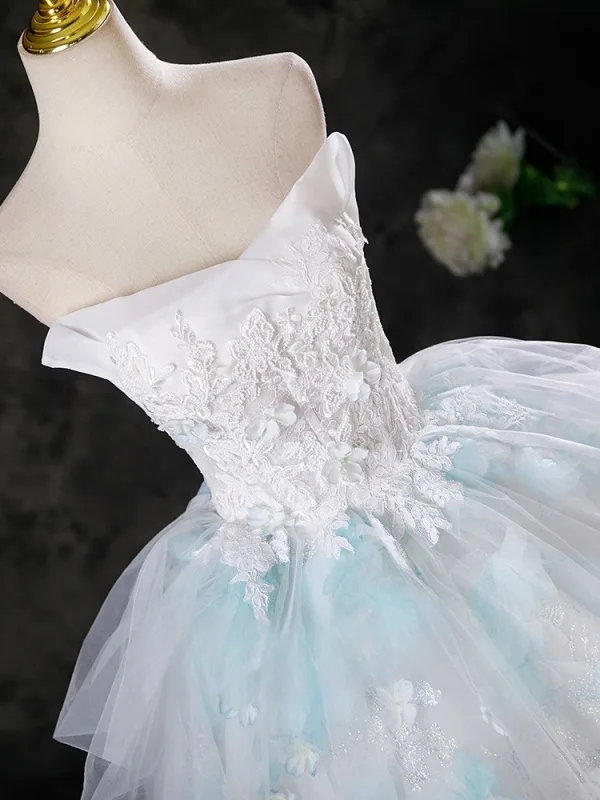 Charmant Blanche Perlage Perle En Dentelle Fleur Appliques Robe De Bal 2025 Robe Boule Bustier Sans Manches Dos Nu Longue Robe De Ceremonie
