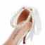 Charmant Weiß Perle Knöchelriemen Schleife Brautschuhe 2024 8 cm Stilettos Peeptoes Hochzeit Sandaletten Hochhackige