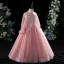Chic / Beautiful Candy Pink Evening Party Flower Girl Dresses 2022 Ball Gown Scoop Neck Beading Pearl Lace Flower Sequins Long Sleeve Floor-Length / Long Flower Girl Dresses