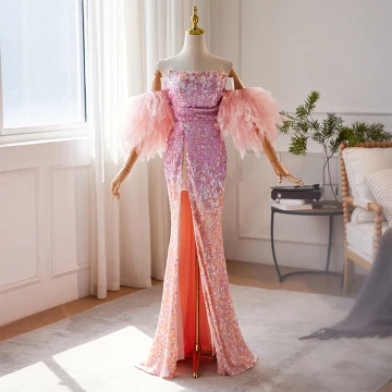 Sexy Rosa Perlenstickerei Pailletten Gespaltete Front Ballkleider 2024 Meerjungfrau Bandeau Ärmellos Rückenfreies Lange Ball Festliche Kleider