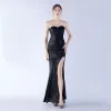 Sexy Silver Sequins Split Front Evening Dresses 2024 Trumpet / Mermaid Strapless Sleeveless Backless Floor-Length / Long Evening Party Formal Dresses