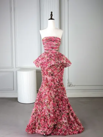 Lujoso Rosa Clara Multi Colors Floral Vestidos De Gala 2025 Trumpet Mermaid Sin Tirantes Sin Mangas Sin Espalda Largos Vestidos Formales
