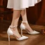 Elegant White Pearl Satin Wedding Shoes 2023 Ankle Strap 8 cm Stiletto Heels Pointed Toe Wedding Sandals High Heels