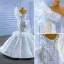 Luxus / Herrlich Sexy Weiß Fallende Rüsche Brautkleider / Hochzeitskleider 2022 Meerjungfrau One-Shoulder Strass Pailletten Lange Ärmel Rückenfreies Kapelle-Schleppe Hochzeit