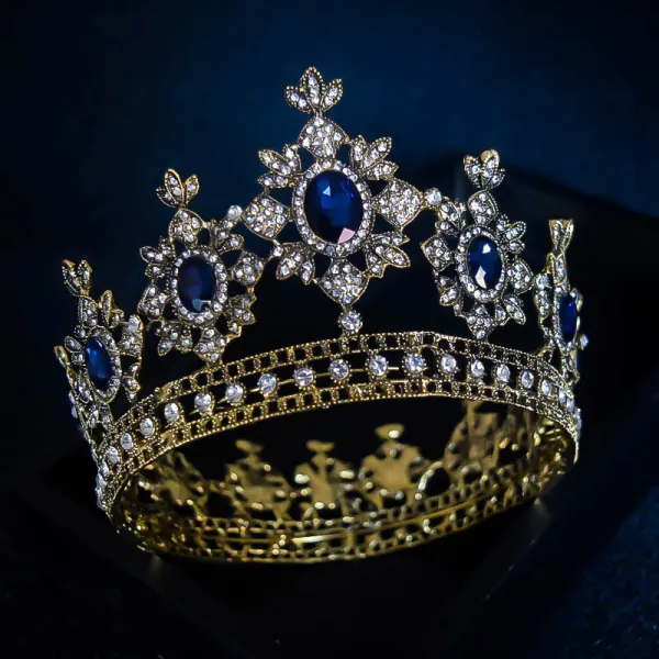 Fashion Royal Blue Crystal Rhinestone Wedding Crown 2022 Alloy Bridal Hair Accessories