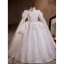 Chic / Beautiful White Beading Pearl Sequins Birthday Flower Girl Dresses 2023 Ball Gown Scoop Neck Long Sleeve Floor-Length / Long Flower Girl Dresses