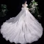 Luxus / Herrlich Ivory / Creme Perlenstickerei Perle Pailletten Brautkleider / Hochzeitskleider 2022 Ballkleid Eckiger Ausschnitt Geschwollenes Kurze Ärmel Rückenfreies Schleife Königliche Schleppe Hochzeit