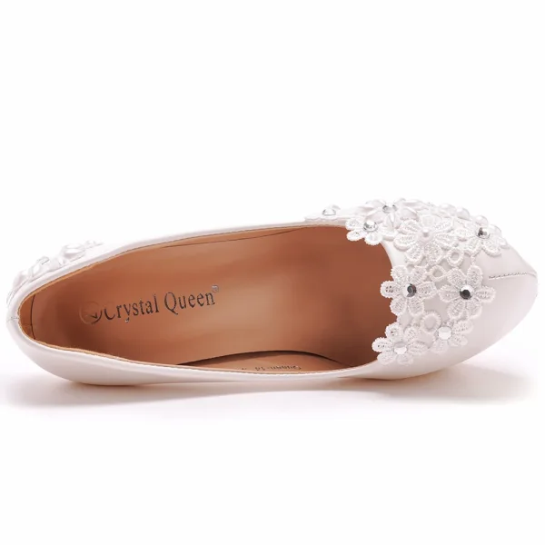 Sexy White Pearl Rhinestone Lace Flower Wedding Shoes 2023 14 cm Stiletto Heels Round Toe Wedding Pumps High Heels
