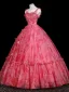 Fancy Candy Pink Floral Appliques Prom Dresses 2025 Ball Gown Spaghetti Straps Sleeveless Backless Floor-Length / Long Prom Formal Dresses
