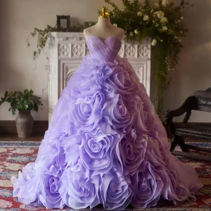 Fée Des Fleurs Lavande Rose Robe De Bal 2024 Robe Boule Bustier Sans Manches Dos Nu Train De Balayage Promo Robe De Ceremonie