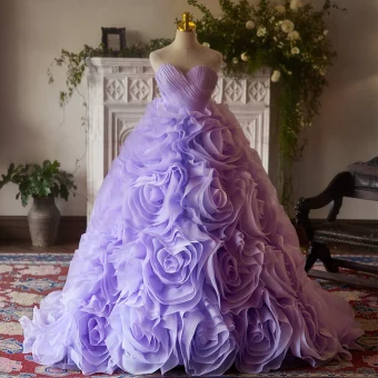 Flower Fairy Lavender Rose Prom Dresses 2024 Ball Gown Strapless Sleeveless Backless Sweep Train Prom Formal Dresses