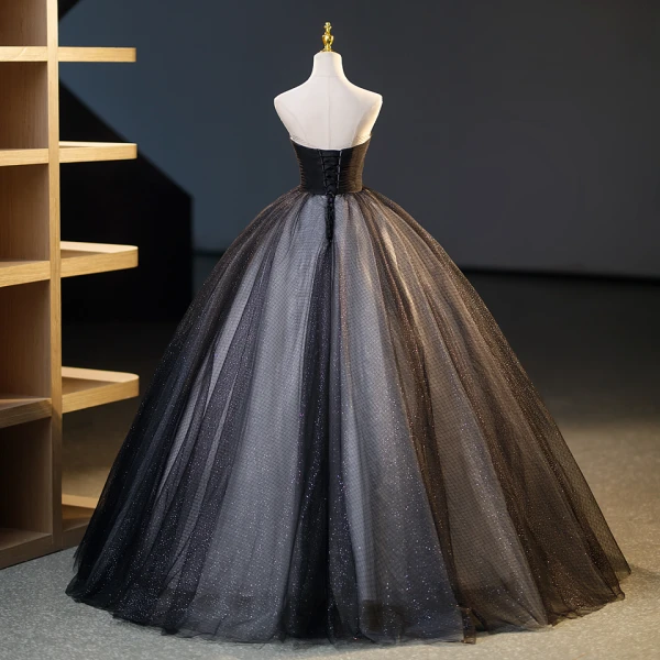 Charmant Sexy Schwarz Glanz Pailletten Strass Stoffgürtel Ballkleider 2023 Ballkleid Bandeau Ärmellos Rückenfreies Lange Ball Festliche Kleider
