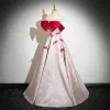 Elegant Red Bow Printing Prom Dresses 2024 Ball Gown Strapless Sleeveless Backless Floor-Length / Long Prom Formal Dresses