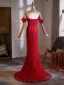 Unusual Red Evening Dresses 2025 Trumpet / Mermaid Off-The-Shoulder Short Sleeve Backless Court Train Evening Party Formal Dresses