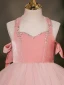 Lovely Candy Pink Rhinestone Glitter Birthday Flower Girl Dresses 2024 Ball Gown Square Neckline Sleeveless Backless Tea-length