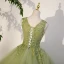 Elegant Sage Green Sequins Lace Flower Prom Dresses 2023 Ball Gown Scoop Neck Sleeveless Backless Floor-Length / Long Prom Formal Dresses