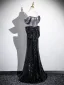 Sexy Black Sequins Bow Prom Dresses Evening Dresses 2025 Trumpet / Mermaid Off-The-Shoulder Short Sleeve Backless Floor-Length / Long Evening Party Formal Dresses