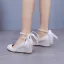 Élégant Blanche Perle Noeud Bride Cheville 5 cm Compensées Chaussure De Mariée 2024 À Bout Rond Mariage