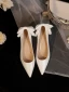 Elegante Ivory / Creme Leder Schleife Brautschuhe 2023 5 cm Thick Heels Spitzschuh Hochzeit Pumps Hochhackige