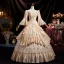 Vintage / Retro Medieval Champagne Sequins Lace Flower Cascading Ruffles Prom Dresses 2025 Ball Gown Scoop Neck Bell sleeves Floor-Length / Long Prom Formal Dresses