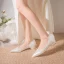 Modest / Simple White Pearl Lace Flower Bow Wedding Shoes 2024 4 cm Block Heels Pointed Toe Wedding Pumps High Heels