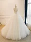 High End Schlicht Weiß Perlenstickerei Strass Pailletten Satin Brautkleider / Hochzeitskleider 2026 Ballkleid Bandeau Ärmellos Rückenfreies Lange