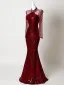 Sparkly Sexy Burgundy Sequins Rhinestone Evening Dresses 2026 Trumpet / Mermaid High Neck Long Sleeve Floor-Length / Long Formal Dresses