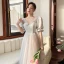 Modest / Simple Grey Spotted Bridesmaid Dresses 2022 A-Line / Princess Puffy Short Sleeve Backless Floor-Length / Long Bridesmaid Formal Dresses Bridesmaid Dresses