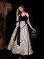 Charming Black Floral Evening Dresses 2022 A-Line / Princess Strapless Sleeveless Bow Backless Floor-Length / Long Evening Party Formal Dresses