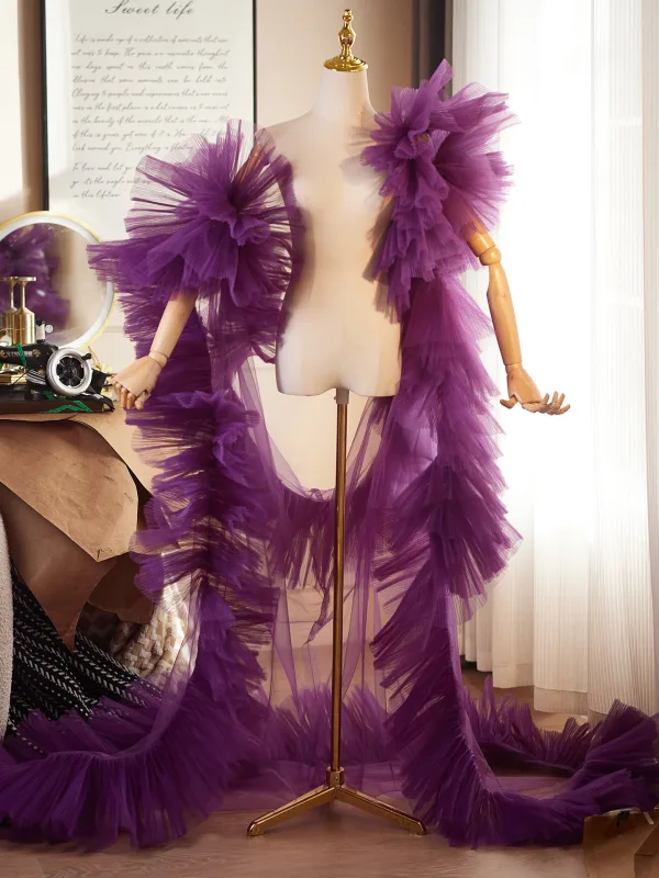 Fashion Purple Handmade  Ruffle Prom Tulle Shawls 2026
