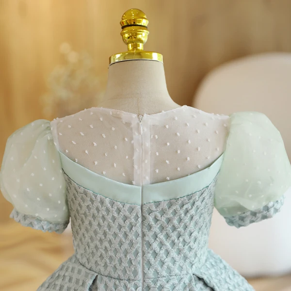Chic / Belle Vert Cendré Courte Anniversaire Robe Ceremonie Fille 2022 Robe Boule Encolure Dégagée Gonflée Manches Courtes Robe Ceremonie Fille