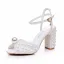 Elegante Weiß Perle Brautschuhe 2024 Hochzeit Knöchelriemen 9 cm Thick Heels Peeptoes Sandaletten Hochhackige