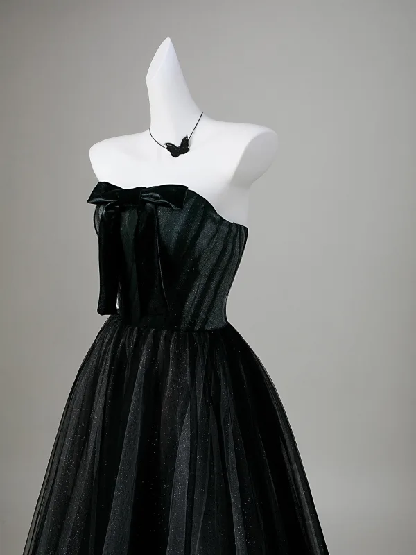 Fashion Black Bow Glitter Party Dresses 2026 Crossed Straps A-Line / Princess Strapless Sleeveless Backless Floor-Length / Long Cocktail Party Evening Party Formal Dresses