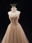 Amazing / Unique Khaki Beading Prom Dresses 2025 A-Line / Princess Spaghetti Straps Sleeveless Backless Floor-Length / Long Prom Formal Dresses