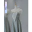 Modest / Simple Grey Bow Bridesmaid Dresses 2023 A-Line / Princess Off-The-Shoulder Short Sleeve Backless Pearl Sash Floor-Length / Long Prom Bridesmaid Dresses