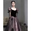 Elegant Burgundy Suede Prom Dresses 2023 A-Line / Princess Square Neckline Short Sleeve Backless Floor-Length / Long Prom Formal Dresses