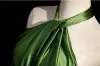Modest / Simple Green Split Front Evening Dresses High Neck 2024 A-Line / Princess Sleeveless Backless Bow Floor-Length / Long Evening Party Formal Dresses