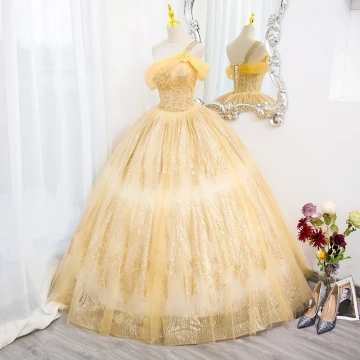Chic Beautiful Yellow Beading Sequins Prom Dresses 2022 Ball Gown One Shoulder Sleeveless Backless Floor Length Long Prom Formal Dresses