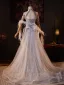 Sexy Scintillantes Argenté Perlage Faux Diamant Paillettes Robe De Soirée 2025 Trompette / Sirène Col Haut Sans Manches Dos Nu Train De Balayage Soirée Robe De Ceremonie