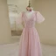 Élégant Rougissant Rose Paillettes Robe De Bal 2022 Princesse V-Cou Manches Courtes Dos Nu Longue Promo Robe De Ceremonie