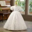 Elegant White Sequins Tassel Birthday Flower Girl Dresses 2025 Ball Gown Scoop Neck Puffy Short Sleeve Floor-Length / Long